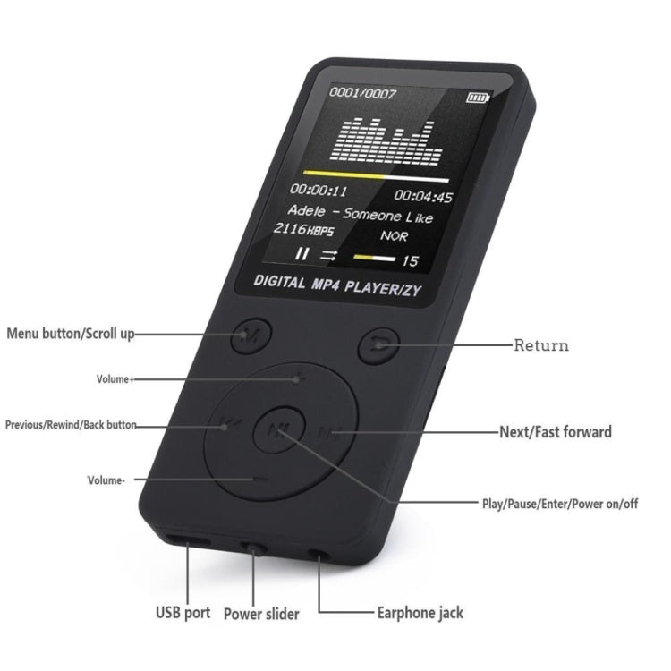 Reproductor de música MP4 portátil sin pérdidas, grabadora FM, reproductor walkman mini, compatible con música, radio, grabación, 2019, Round Key, no memory