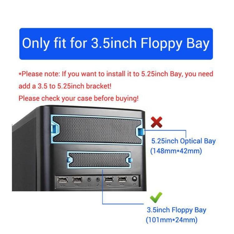 5,25 pulgadas 2 puertos USB3.0 Floppy Bay Panel frontal HUB Spilitter con adaptador de corriente, 2 Ports USB