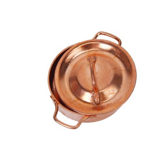 Olla de cobre de cocina en miniatura para casa de muñecas, 3 uds., con tapa, juguetes educativos para niños, Copper Pot
