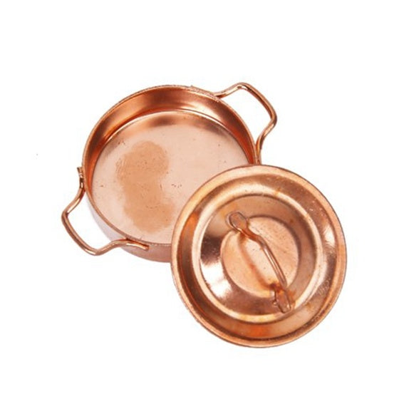 Olla de cobre de cocina en miniatura para casa de muñecas, 3 uds., con tapa, juguetes educativos para niños, Copper Pot