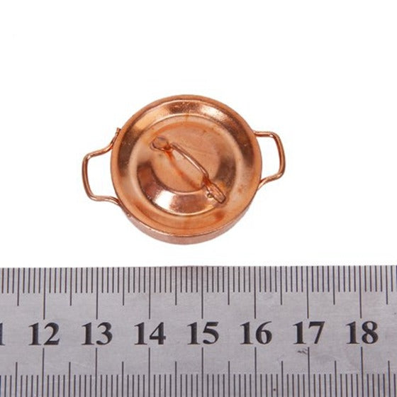 Olla de cobre de cocina en miniatura para casa de muñecas, 3 uds., con tapa, juguetes educativos para niños, Copper Pot