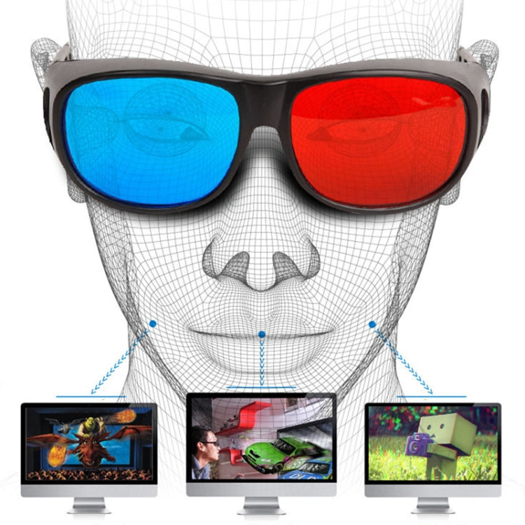 Gafas 3D rojas y azules, gafas de visión 3D enmarcadas con anaglifo para juegos, gafas dimensionales de película estéreo, gafas de plástico, Red Blue