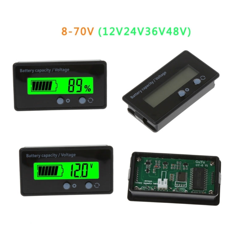 Medidor de potencia de batería de plomo-ácido GY-6S, 12V, indicador de capacidad de batería de litio, probador de pantalla, voltímetro de porcentaje, 12V Green Light