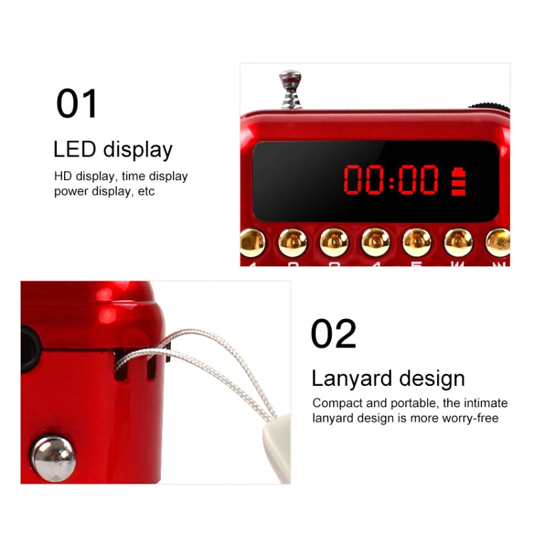 Altavoz receptor de radio FM recargable portátil, compatible con tarjeta USB/TF/reproductor de música MP3