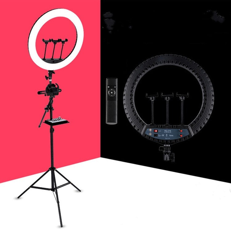 HQ-21N Kits de luces de video para fotografía con anillo LED de 21 pulgadas y 52,5 cm con control remoto, abrazadera para teléfono y soporte para trípode de 2,1 m, enchufe de la UE, 21 inch