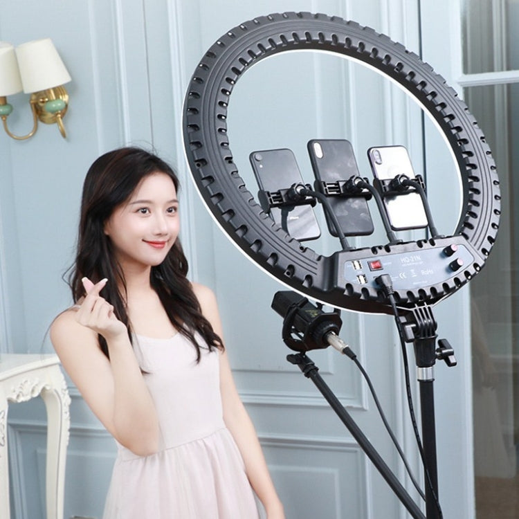HQ-21N Kits de luces de video para fotografía con anillo LED de 21 pulgadas y 52,5 cm con control remoto, abrazadera para teléfono y soporte para trípode de 2,1 m, enchufe de la UE, 21 inch