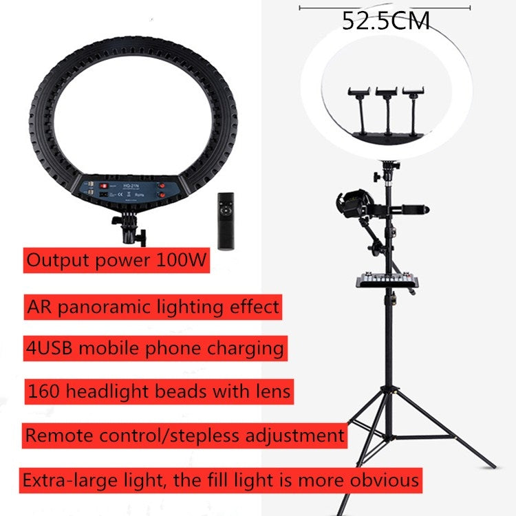 HQ-21N Kits de luces de video para fotografía con anillo LED de 21 pulgadas y 52,5 cm con control remoto, abrazadera para teléfono y soporte para trípode de 2,1 m, enchufe de la UE, 21 inch