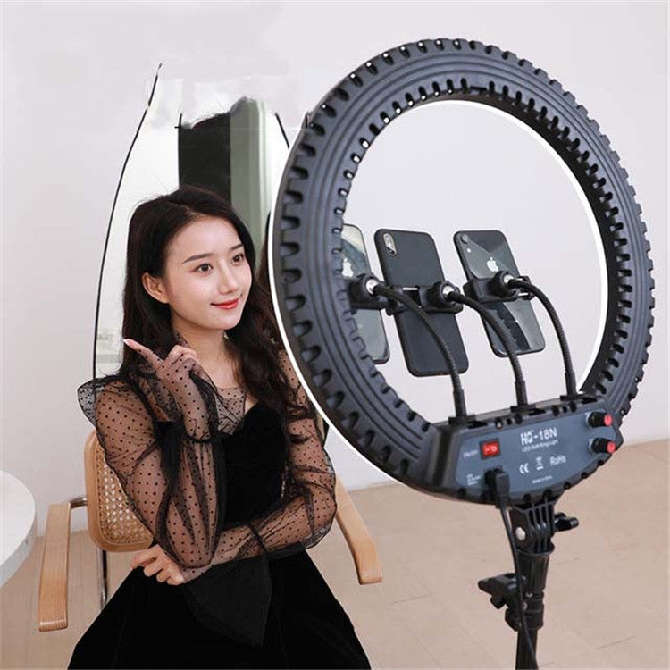 HQ-18N Kits de luces de vídeo para fotografía con anillo LED de 18 pulgadas y 45 cm con control remoto, abrazadera para teléfono y soporte para trípode de 2,1 m, enchufe de la UE, 18 inch
