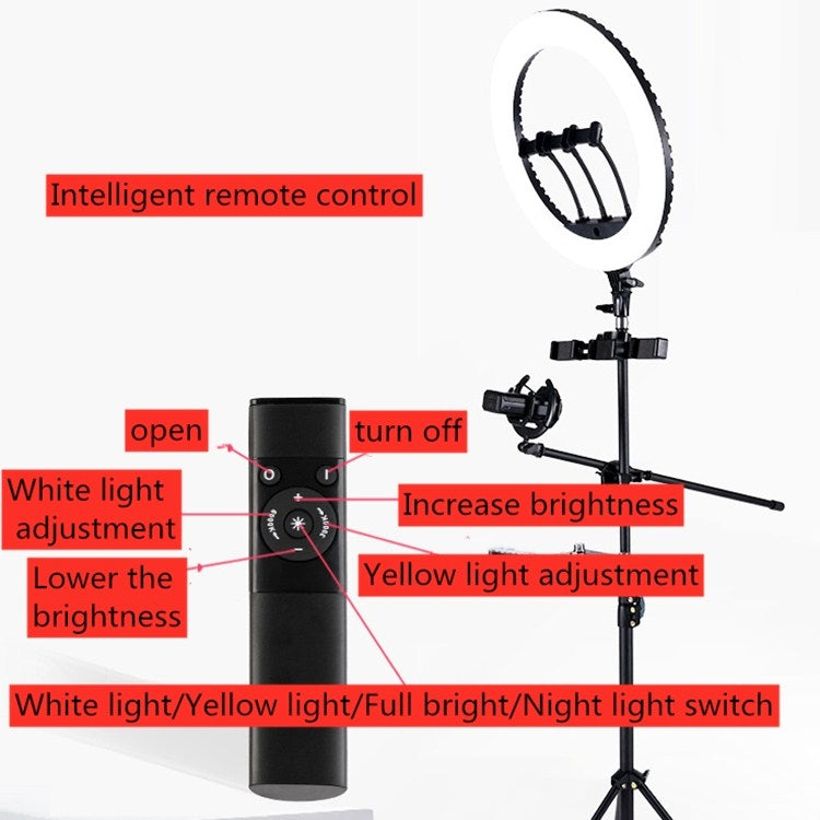 HQ-18N Kits de luces de vídeo para fotografía con anillo LED de 18 pulgadas y 45 cm con control remoto, abrazadera para teléfono y soporte para trípode de 2,1 m, enchufe de la UE, 18 inch