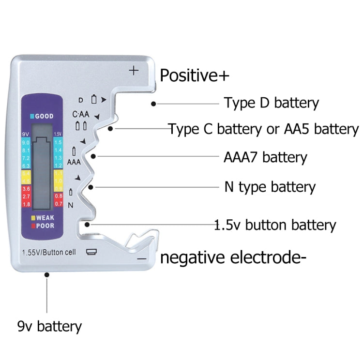 Probador de batería Detector de combustible de batería para medidor de voltaje digital C / D / N / 9V / AA / AAA / 1.5V