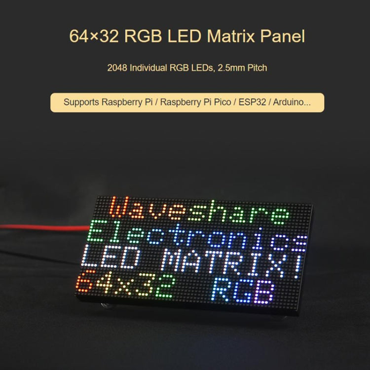 Panel de matriz LED a todo color Waveshare RGB, paso de 2,5 mm, 64 x 32 píxeles, brillo ajustable, 23707, 23707
