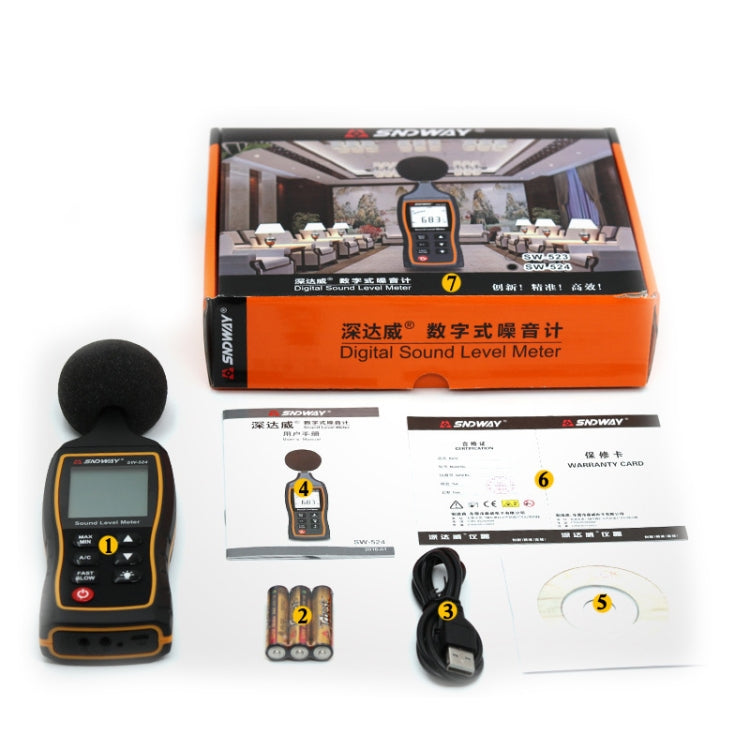 Medidor de decibelios de ruido de alta precisión portátil SNDWAY, SW523, SW524(Storage+USB Communication)