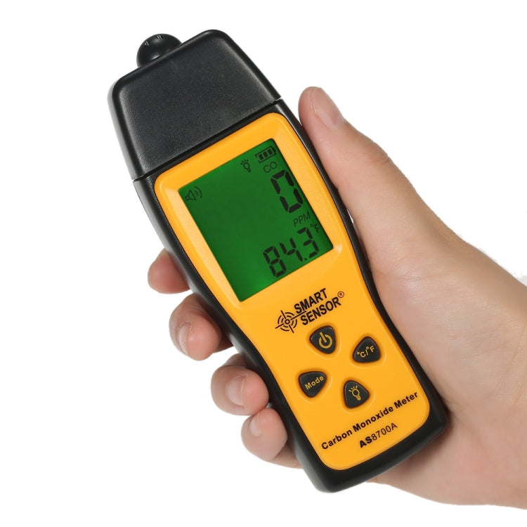 Sensor inteligente AS8700A Medidor de monóxido de carbono portátil Analizador de detector de fugas de CO digital de alta precisión, alarma de luz sonora, rango: 0-1000 ppm