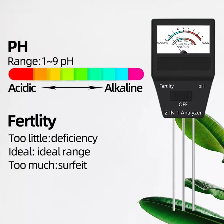 Medidor de PH del suelo 2 en 1, instrumento probador de fertilidad, herramientas de jardinería con 3 sondas, 2 in 1