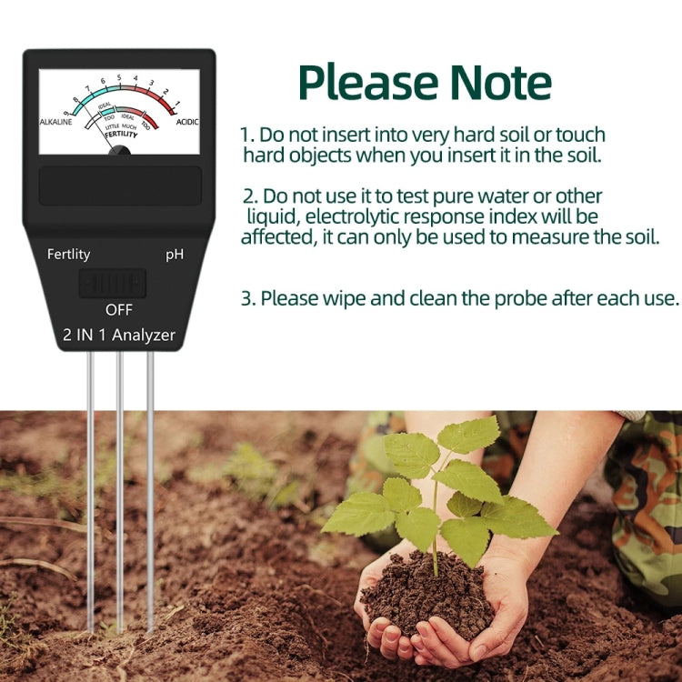 Medidor de PH del suelo 2 en 1, instrumento probador de fertilidad, herramientas de jardinería con 3 sondas, 2 in 1