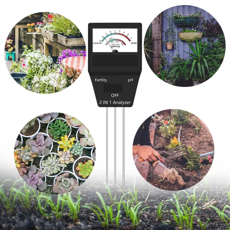 Medidor de PH del suelo 2 en 1, instrumento probador de fertilidad, herramientas de jardinería con 3 sondas, 2 in 1