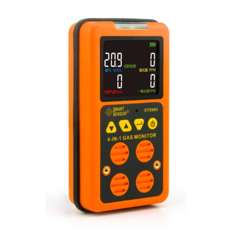 ST8900 4 en 1 Detector de monóxido de carbono de gas tóxico CO Sulfuro de hidrógeno H2S Oxígeno Prueba de gas combustible Monitor de pantalla LCD, alarma de vibración de luz de sonido