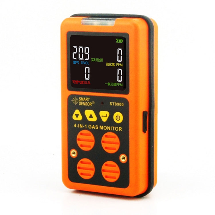 ST8900 4 en 1 Detector de monóxido de carbono de gas tóxico CO Sulfuro de hidrógeno H2S Oxígeno Prueba de gas combustible Monitor de pantalla LCD, alarma de vibración de luz de sonido