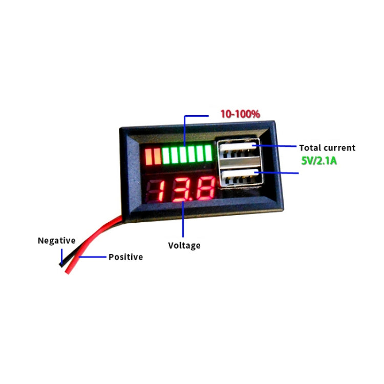 DL-USB-02 Coche 12V Voltaje de la batería Pantalla de potencia Medidor Cabezal Salida USB dual integrada Conversión de voltaje 5V2A, DL-USB-02 12V