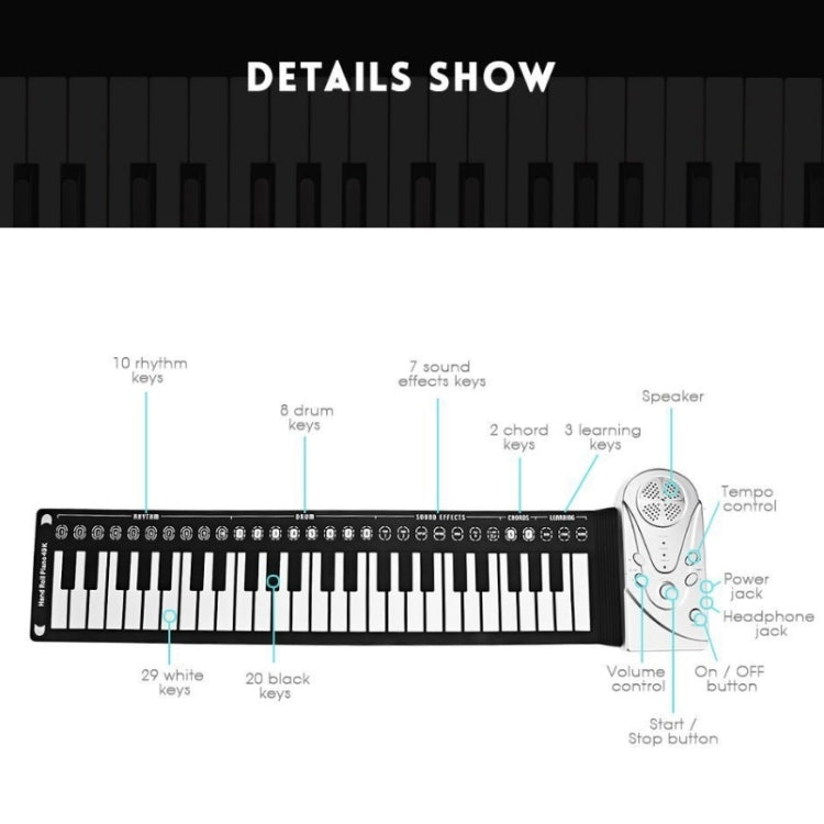 Piano enrollado a mano portátil de 49 teclas con bocina para niños principiantes para practicar el piano electrónico, 49-Key Hand-Rolled Piano
