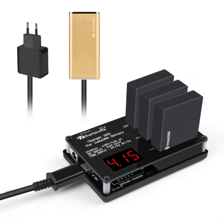 Cargador de batería Micro USB 3 PCS para cámara panorámica Insta360 ONE X