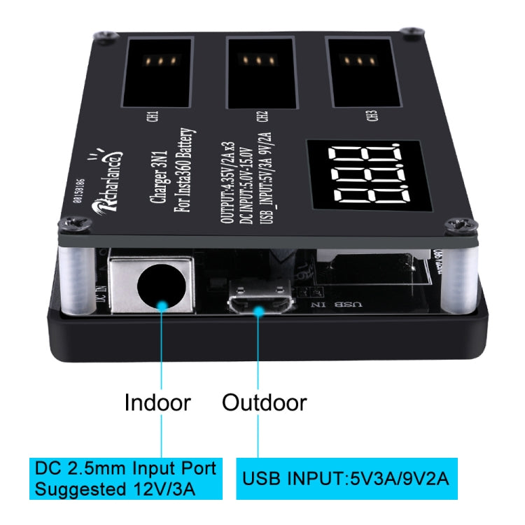 Cargador de batería Micro USB 3 PCS para cámara panorámica Insta360 ONE X