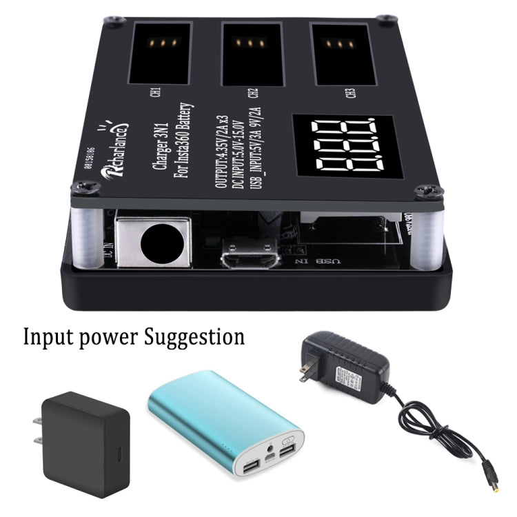 Cargador de batería Micro USB 3 PCS para cámara panorámica Insta360 ONE X