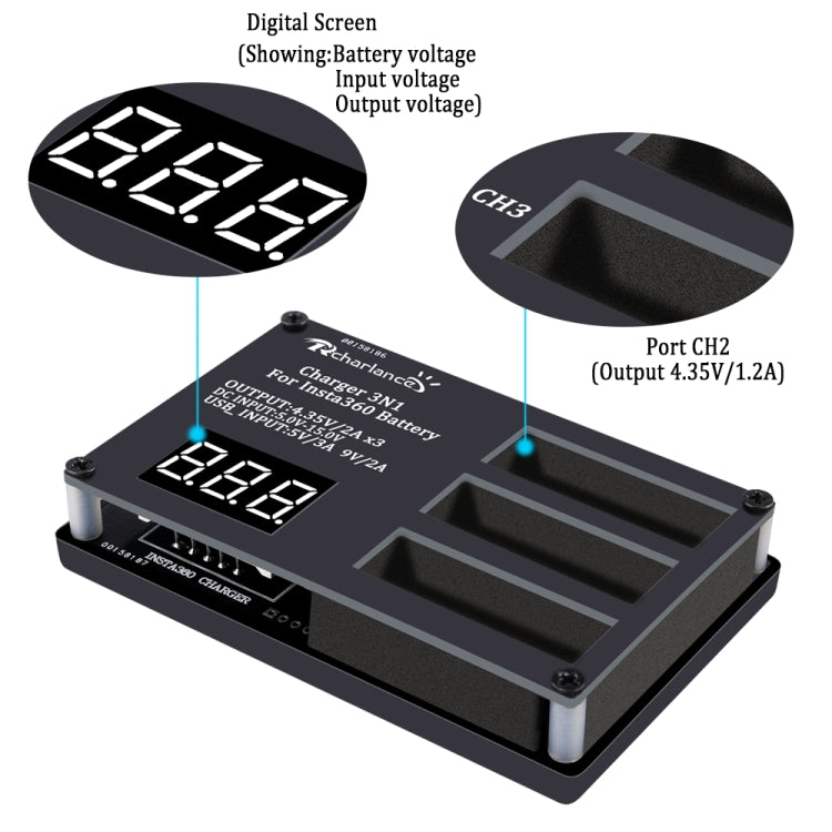 Cargador de batería Micro USB 3 PCS para cámara panorámica Insta360 ONE X