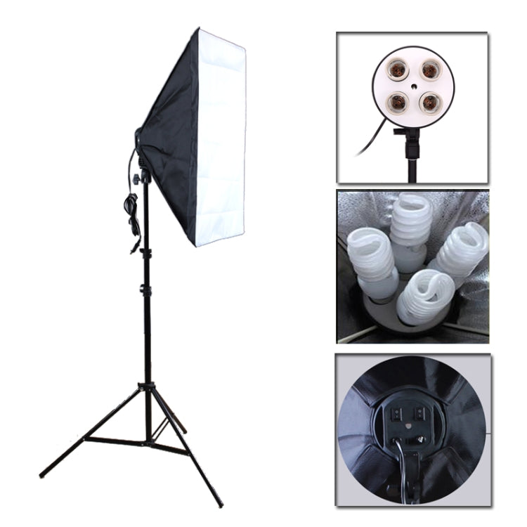 Kit de Softbox para estudio fotográfico (portalámparas de cuatro enchufes + Softbox de iluminación de Flash de 50 X 70 CM + soporte de luz de 2m)