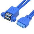Cable de extensión USB3.0 doble de giro de 20 pines para placa base con cable deflector de oreja, Blue