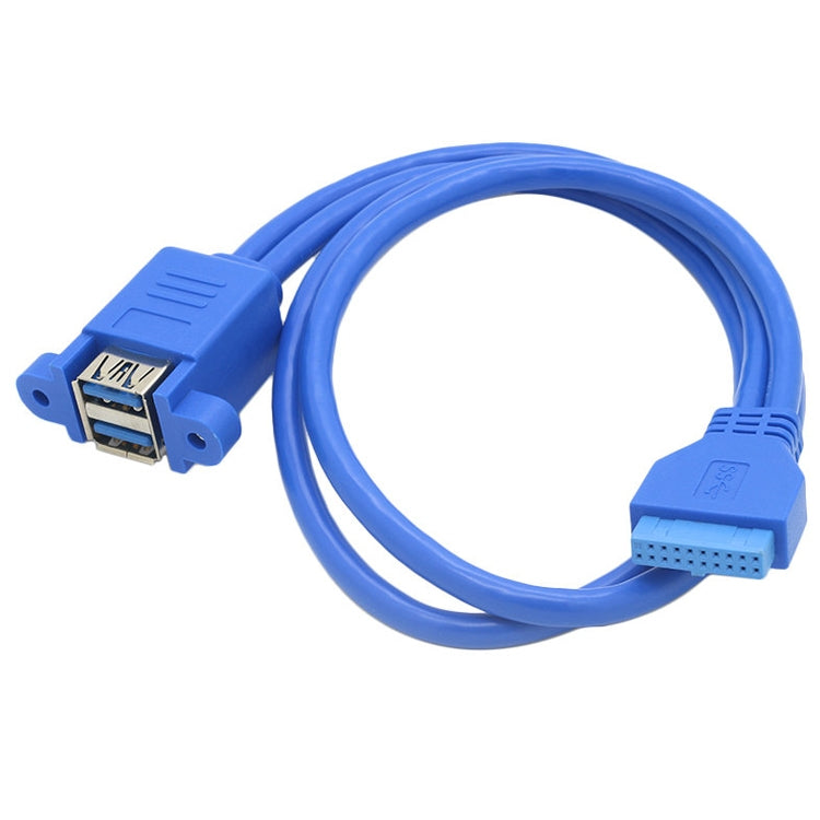 Cable de extensión USB3.0 doble de giro de 20 pines para placa base con cable deflector de oreja, Blue