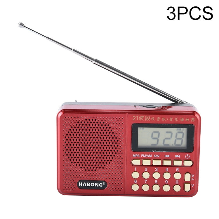 3 uds HABONG KK-170 altavoz receptor de Radio recargable portátil de 21 bandas FM/AM/SW, compatible con tarjeta USB/TF/reproductor de música MP3