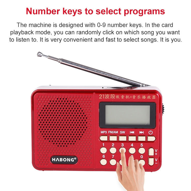 3 uds HABONG KK-170 altavoz receptor de Radio recargable portátil de 21 bandas FM/AM/SW, compatible con tarjeta USB/TF/reproductor de música MP3