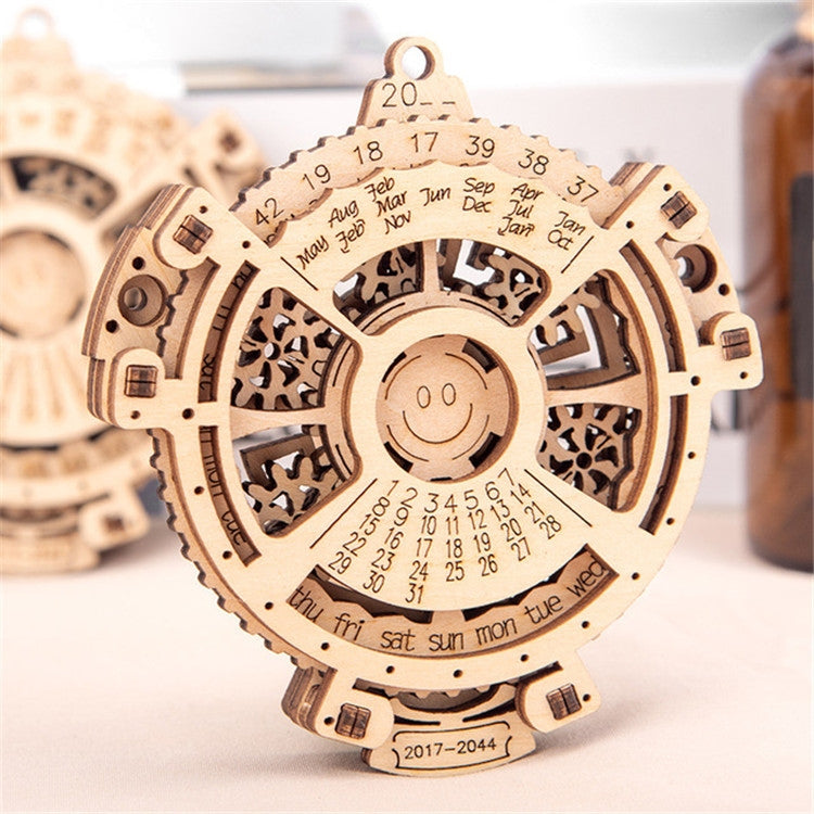 Niños engranaje mecánico de madera calendario perpetuo rompecabezas 3D modelo DIY juguetes ensamblados, Wooden DIY Assembled Toys