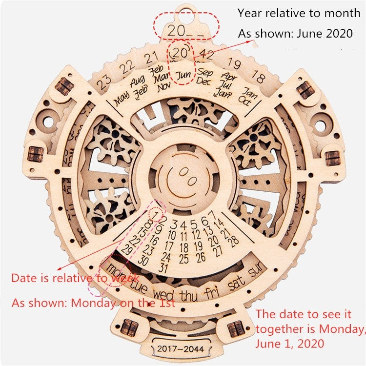 Niños engranaje mecánico de madera calendario perpetuo rompecabezas 3D modelo DIY juguetes ensamblados, Wooden DIY Assembled Toys