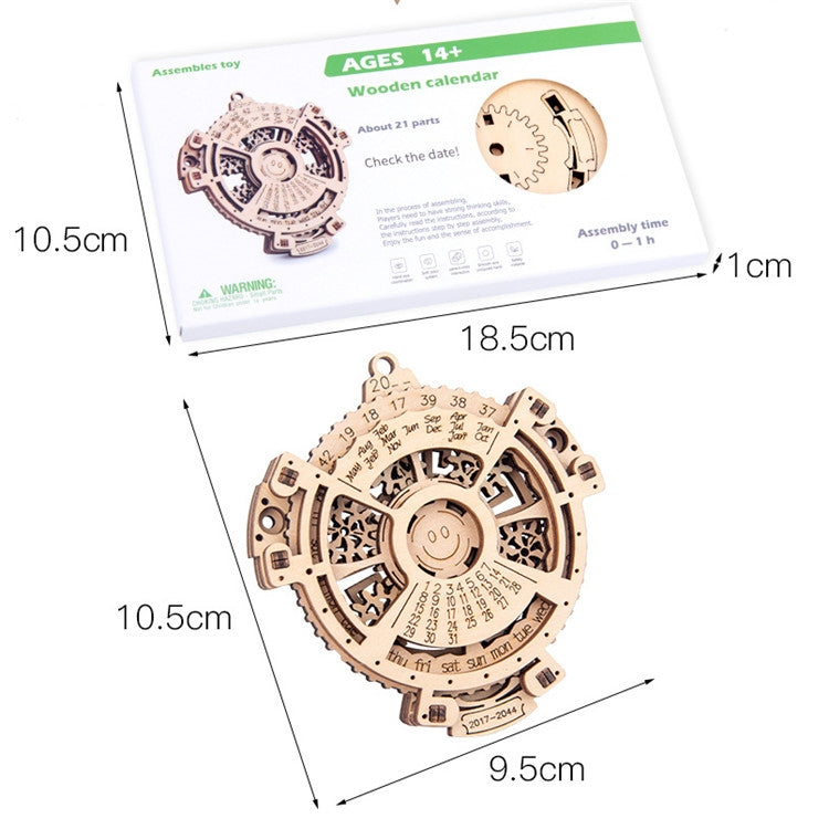 Niños engranaje mecánico de madera calendario perpetuo rompecabezas 3D modelo DIY juguetes ensamblados, Wooden DIY Assembled Toys
