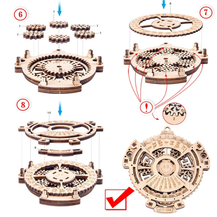 Niños engranaje mecánico de madera calendario perpetuo rompecabezas 3D modelo DIY juguetes ensamblados, Wooden DIY Assembled Toys