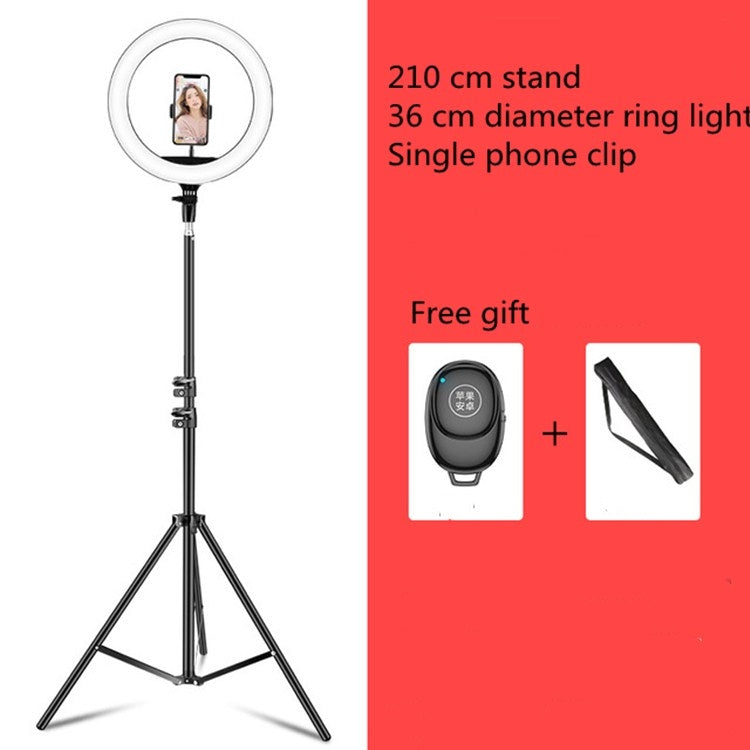 Conjunto de transmisión en vivo de luz de relleno de anillo LED de temperatura de color regulable, 14 inch+Phone Clip With 2.1m Tripod Mount, CN Plug, 14 inch+3 Phone Clips With 2.1m Tripod Mount, CN Plug                                                ...