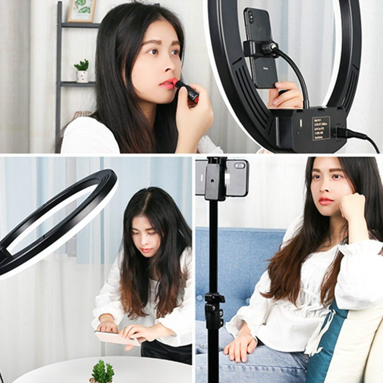 Conjunto de transmisión en vivo de luz de relleno de anillo LED de temperatura de color regulable, 14 inch+Phone Clip With 2.1m Tripod Mount, CN Plug, 14 inch+3 Phone Clips With 2.1m Tripod Mount, CN Plug                                                ...