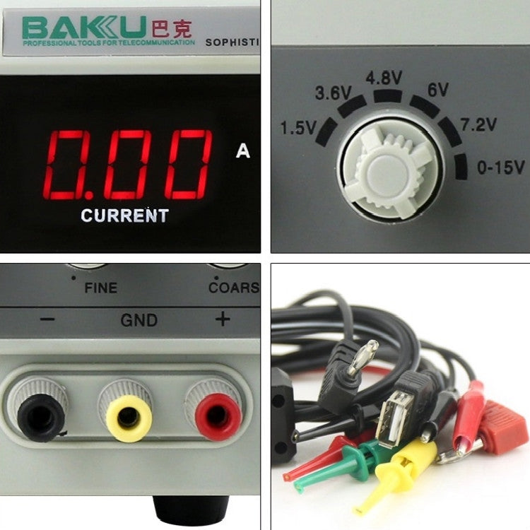 BAKU BK-1502DD Fuente de alimentación regulada por CC Amperímetro CC Reparación de teléfonos móviles portátiles Pantalla digital, 220V EU Plug, 110V US Plug
