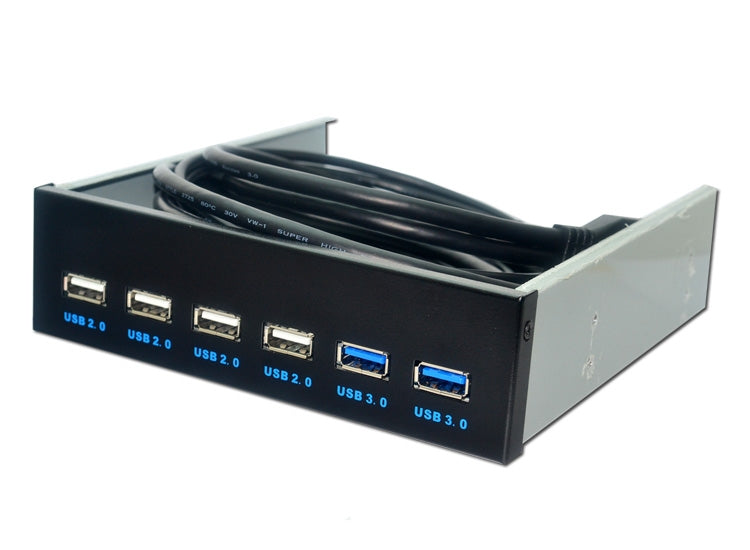 Panel frontal de bahía de disquete de 6 puertos, 5,25 pulgadas, con adaptador de corriente, divisor de concentrador USB, 2 puertos USB 3,0 + 4 puertos USB 2,0, 6 Ports USB
