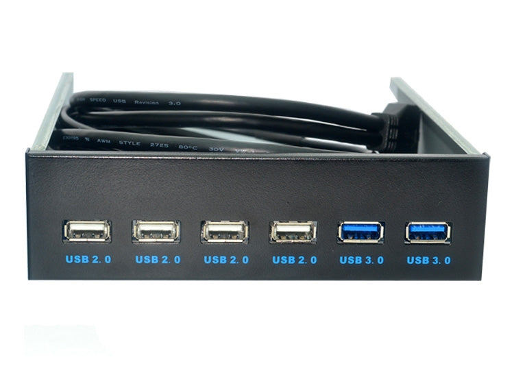 Panel frontal de bahía de disquete de 6 puertos, 5,25 pulgadas, con adaptador de corriente, divisor de concentrador USB, 2 puertos USB 3,0 + 4 puertos USB 2,0, 6 Ports USB