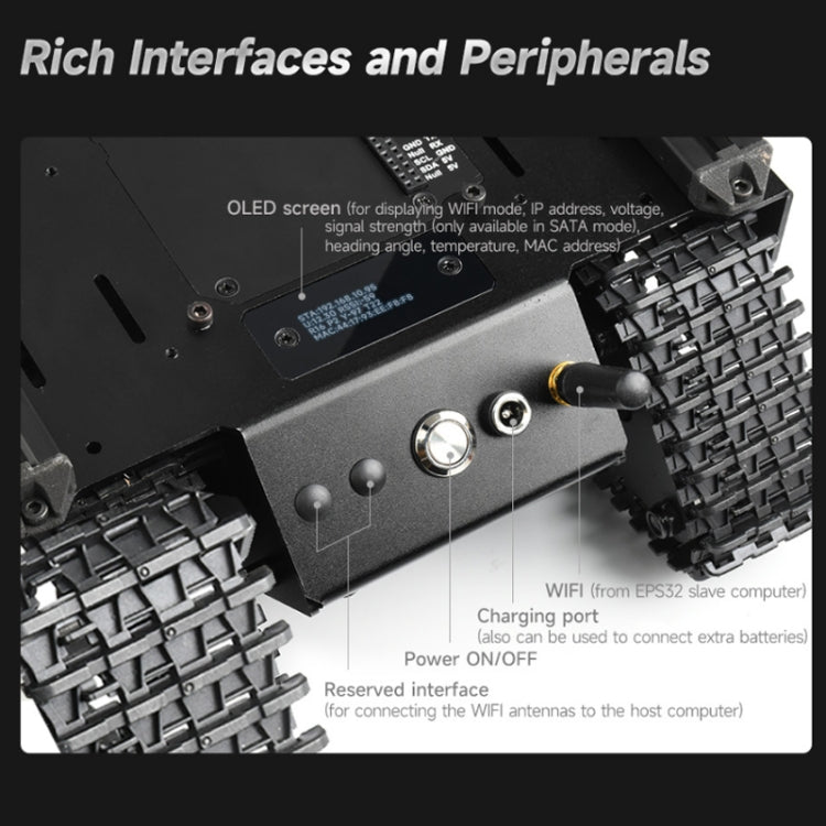 Waveshare 24019 UGV con orugas todoterreno, flexible y ampliable, compatible con múltiples hosts, con rieles externos y computadora esclava ESP32, Waveshare 24019