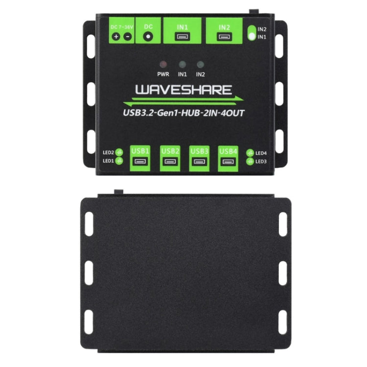 Waveshare 23929 HUB USB, 4 puertos USB 3.2 extensibles, hosts duales conmutables, protecciones múltiples, 23929