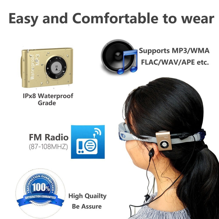 IPX8 impermeable natación buceo deportes reproductor de música MP3 con clip y auricular, soporte FM, 4GB, 8GB