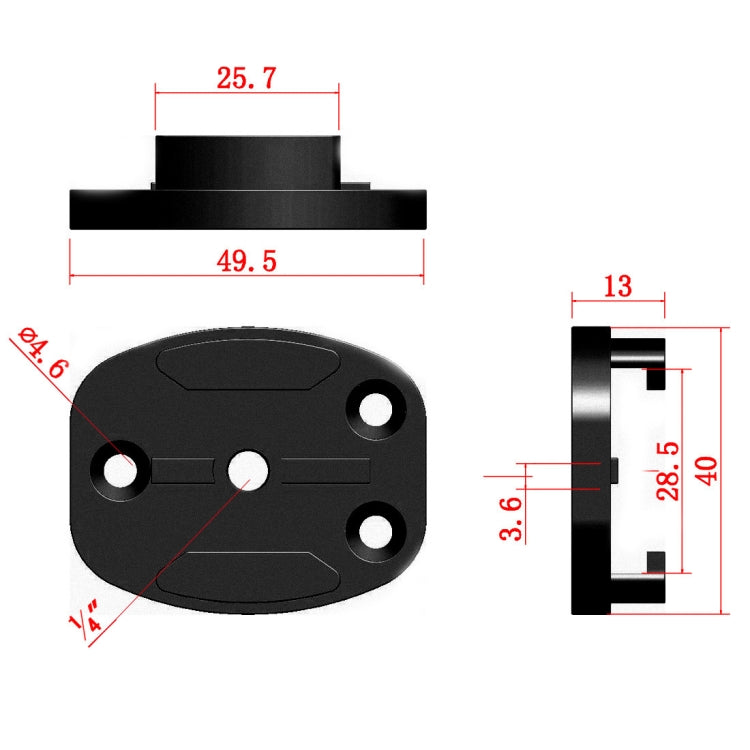 Base de aluminio del soporte del trípode de la liberación rápida de 4 agujeros para la cámara de los deportes, Black, Black Embedded Nut