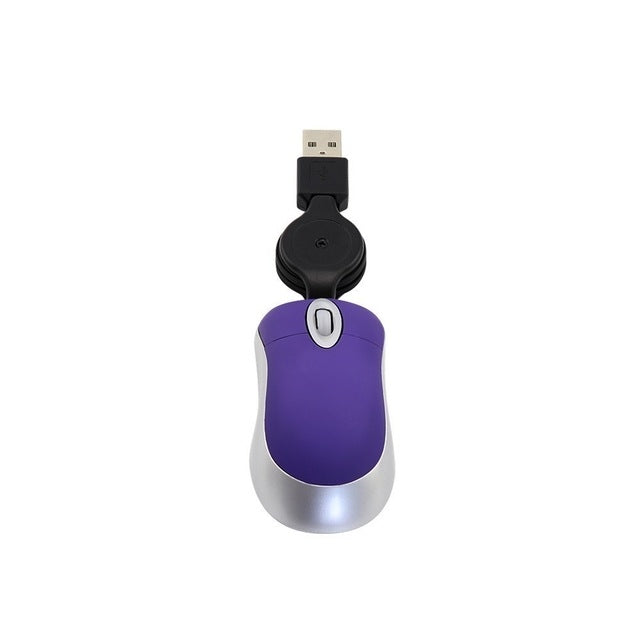 Mini ratón de ordenador Cable USB retráctil óptico ergonómico 1600 DPI ratones pequeños portátiles para ordenador portátil