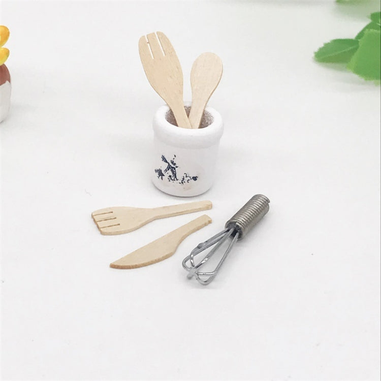 6 unids/set 1:12 Mini casa de juguete simulación batidor de huevos juego de tenedor accesorios de cocina, 6 PCS / Set Eggbeater Pot Fork Set