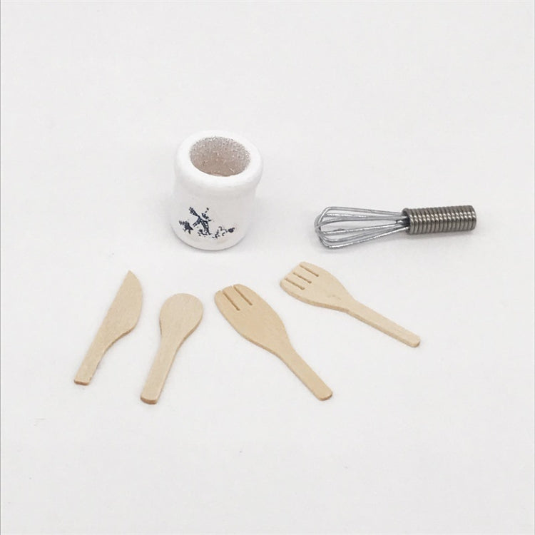 6 unids/set 1:12 Mini casa de juguete simulación batidor de huevos juego de tenedor accesorios de cocina, 6 PCS / Set Eggbeater Pot Fork Set