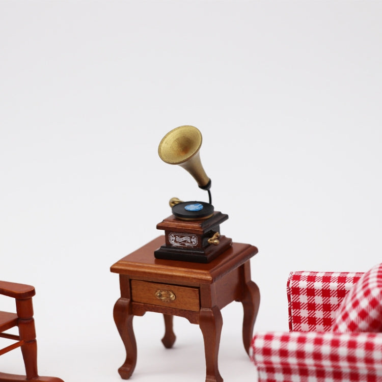 1:12 Mini Casa Juguete Simulación Retro Gramófono con Registro, Retro Gramophone with Record